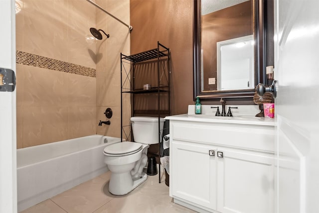 6407 Hillock Ln, Pearland, TX 77584 - bathroom with washtub / shower combination, toilet, vanity, and tile patterned floors