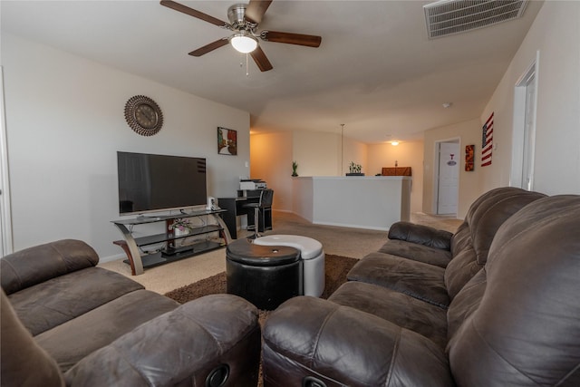 3418 Quarry Place Ln, Katy, TX 77493 - living area with carpet flooring, ceiling fan, and baseboards
