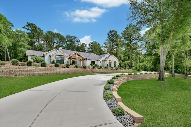 151 Alamo Dr, Huntsville, TX 77340 - view of front of property with a front lawn and curved driveway