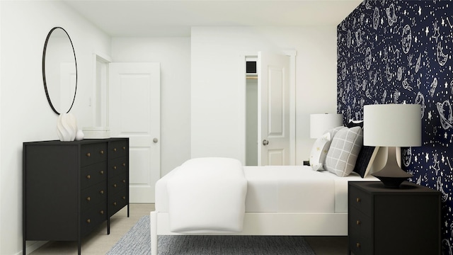 10823 Red Orchid Dr, Houston, TX 77016 - bedroom featuring carpet floors, an accent wall, and wallpapered walls