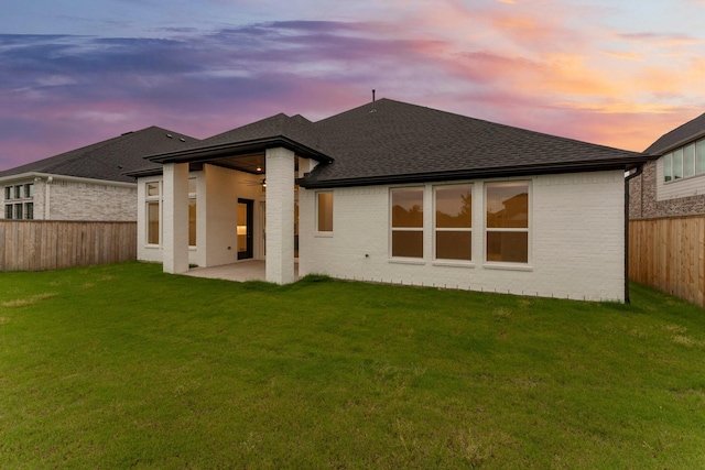 26915 Longwood Ledge Dr, Spring, TX 77389 - rear view of house featuring brick siding, a shingled roof, a patio, and ceiling fan