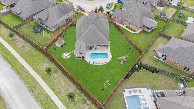 15702 Belmar Heights Dr, Cypress, TX 77429 - aerial perspective of suburban area featuring a pool and property parcel outlined