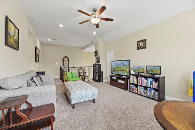 15702 Belmar Heights Dr, Cypress, TX 77429 - carpeted living room with ceiling fan, baseboards, and recessed lighting