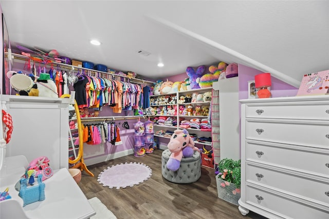 15702 Belmar Heights Dr, Cypress, TX 77429 - spacious closet featuring wood finished floors and vaulted ceiling