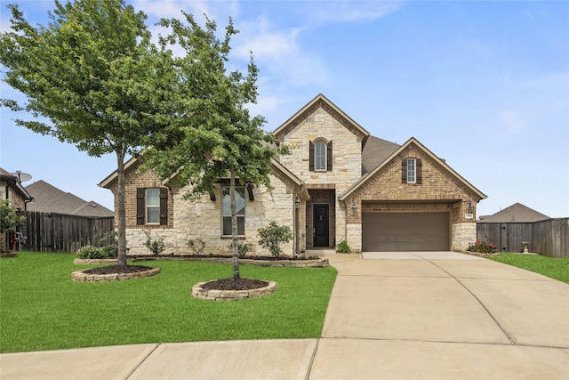 15702 Belmar Heights Dr, Cypress, TX 77429 - french country home with stone siding, driveway, a garage, and brick siding