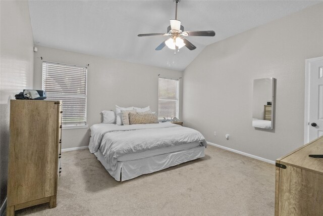 8610 Venture Ln, La Porte, TX 77571 - carpeted bedroom with lofted ceiling, baseboards, and ceiling fan