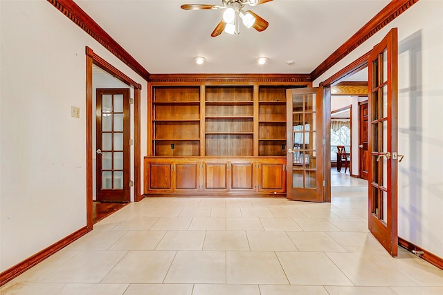 6225 Morton Rd, Katy, TX 77493 - unfurnished room featuring french doors, crown molding, ceiling fan, and baseboards