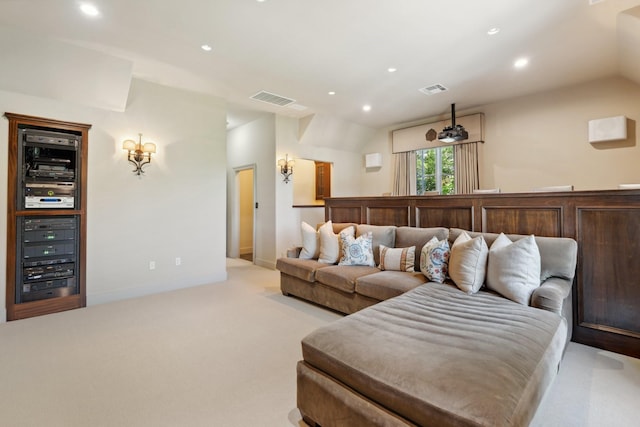 5626 Willers Way, Houston, TX 77056 - living area with light colored carpet, vaulted ceiling, recessed lighting, and baseboards