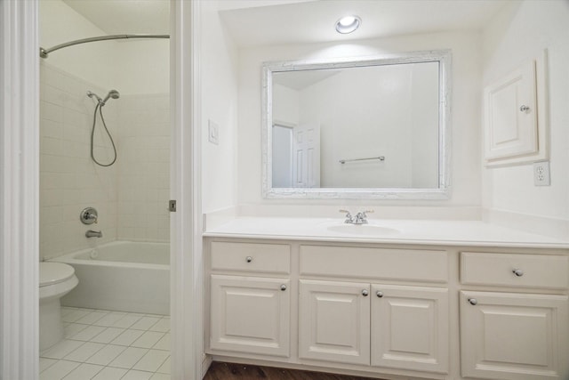 12210 Pebble Mdws, Houston, TX 77041 - bathroom with vanity, toilet, shower / bath combination, and tile patterned flooring