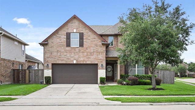 3413 Waverly Springs Ln, Pearland, TX 77581 - traditional-style house featuring brick siding, an attached garage, concrete driveway, and a shingled roof