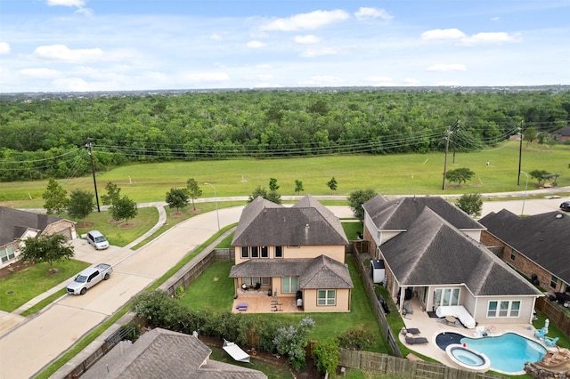 3413 Waverly Springs Ln, Pearland, TX 77581 - aerial view of property and surrounding area with a forest and a pool area