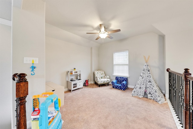 3413 Waverly Springs Ln, Pearland, TX 77581 - rec room featuring a ceiling fan, carpet flooring, and baseboards