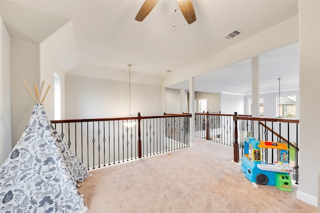 3413 Waverly Springs Ln, Pearland, TX 77581 - rec room featuring a ceiling fan and carpet floors