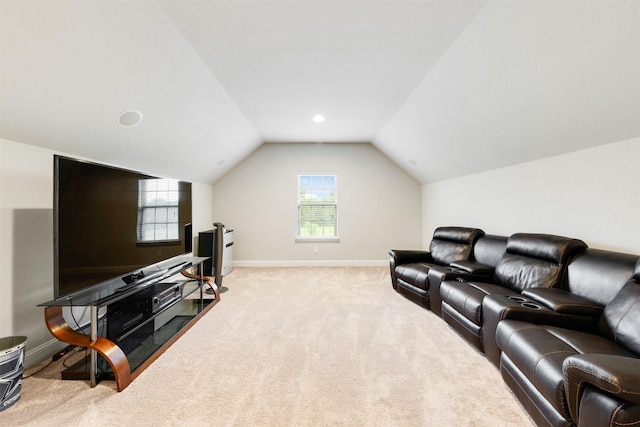 3413 Waverly Springs Ln, Pearland, TX 77581 - cinema featuring vaulted ceiling, carpet floors, and baseboards