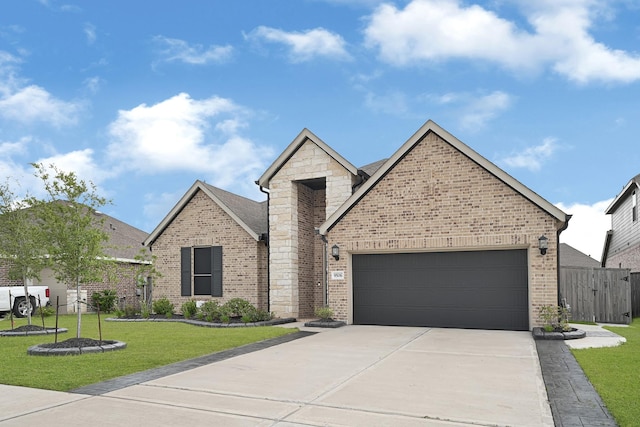9506 Marble Park Ln, Baytown, TX 77521 - view of front of property with driveway, brick siding, a garage, and stone siding