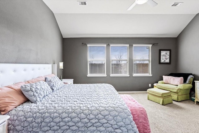 2506 Solitude, Deer Park, TX 77536 - carpeted bedroom featuring vaulted ceiling, multiple windows, and ceiling fan