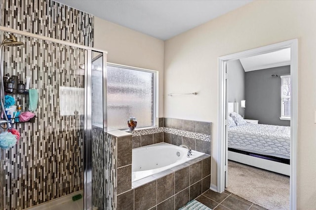 2506 Solitude, Deer Park, TX 77536 - bathroom with tile patterned floors, a tub with jets, a shower stall, and ensuite bathroom