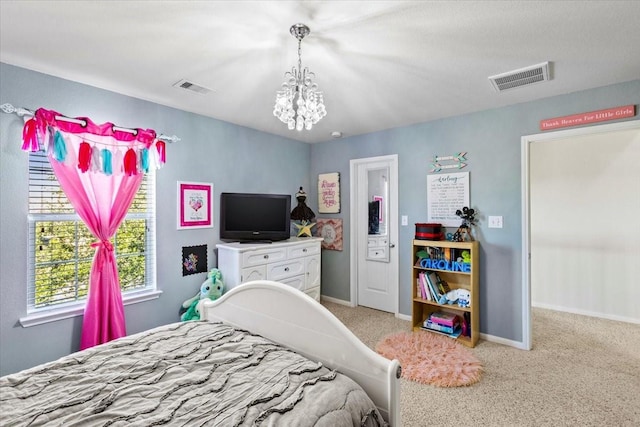 2506 Solitude, Deer Park, TX 77536 - bedroom with a chandelier, light colored carpet, and baseboards