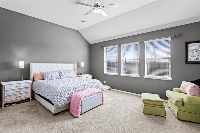 2506 Solitude, Deer Park, TX 77536 - bedroom with carpet flooring, vaulted ceiling, ceiling fan, and baseboards