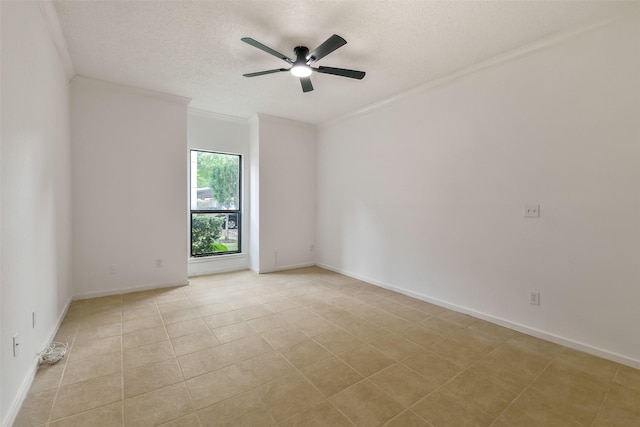 1100 Augusta Dr Unit 33, Houston, TX 77057 - unfurnished room with ceiling fan, a textured ceiling, ornamental molding, baseboards, and light tile patterned floors