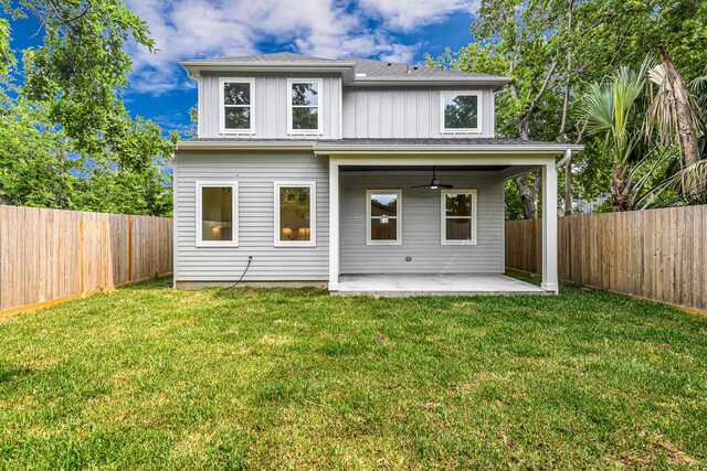 4224 Buck St, Houston, TX 77020 - back of house featuring a patio area, ceiling fan, and roof with shingles