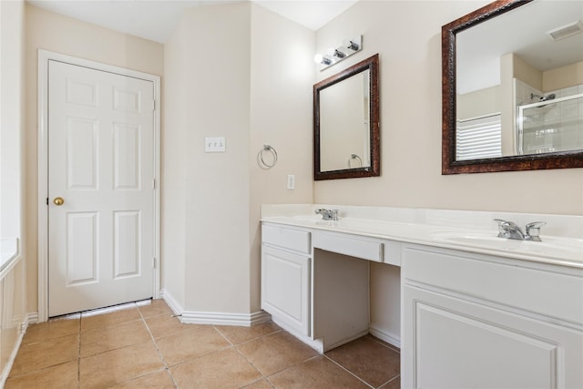19511 Ingham Dr, Katy, TX 77449 - full bath with double vanity, a shower stall, and tile patterned floors