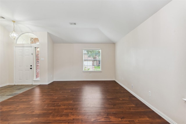 19511 Ingham Dr, Katy, TX 77449 - entryway with hardwood / wood-style flooring, a chandelier, and lofted ceiling