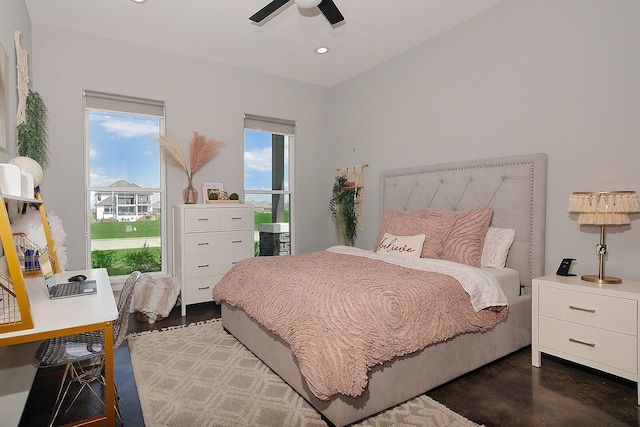 12595 St Louis Ct, Willis, TX 77318 - bedroom featuring wood finished floors, ceiling fan, and recessed lighting