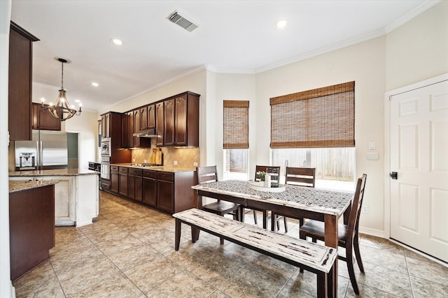 8718 Stowe Creek Ln, Missouri City, TX 77459 - dining area with a chandelier, crown molding, recessed lighting, and light tile patterned floors
