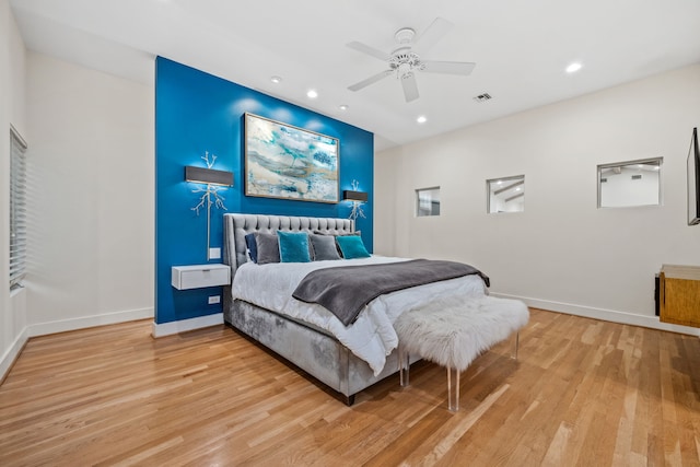 4102 Coleridge, West University Place, TX 77005 - bedroom with wood finished floors, recessed lighting, baseboards, and ceiling fan