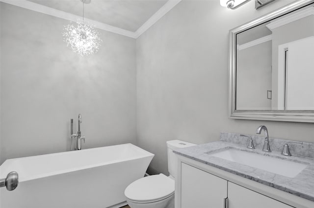 17202 Imperial Valley Dr Unit 16, Houston, TX 77060 - bathroom featuring a soaking tub, crown molding, vanity, toilet, and a chandelier