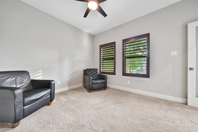 3148 Poe Dr, Montgomery, TX 77356 - sitting room featuring carpet, baseboards, and ceiling fan