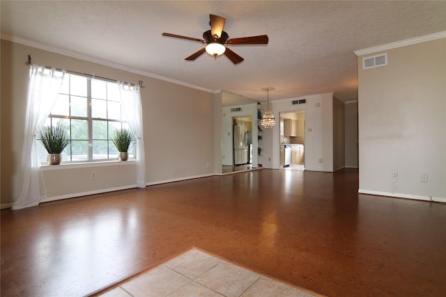9003 Gaylord Dr Unit 11, Houston, TX 77024 - unfurnished living room with ceiling fan, baseboards, and crown molding