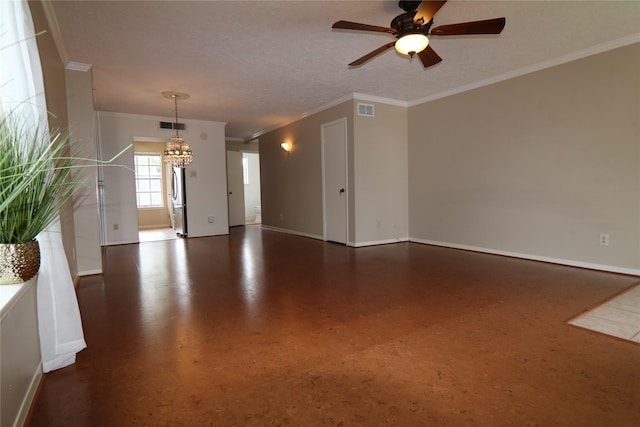 9003 Gaylord Dr Unit 11, Houston, TX 77024 - spare room with baseboards, ornamental molding, a chandelier, and a ceiling fan
