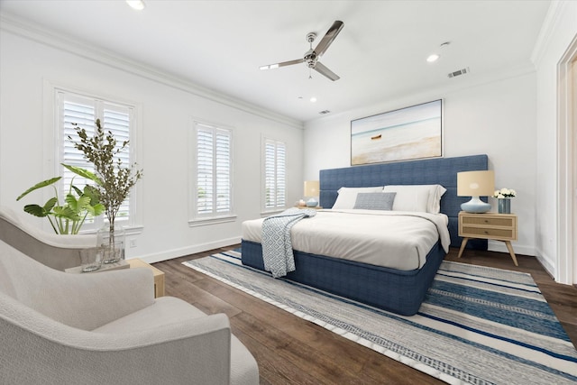 3850 Glen Arbor Dr, Houston, TX 77025 - bedroom with ornamental molding, wood finished floors, baseboards, a ceiling fan, and recessed lighting