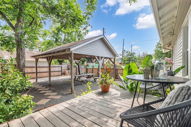 1618 Lawrence St, Houston, TX 77008 - wooden deck featuring a fenced backyard, a gazebo, and outdoor dining area