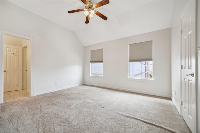 1202 Marconi St, Houston, TX 77019 - unfurnished bedroom with carpet flooring, vaulted ceiling, baseboards, and ceiling fan