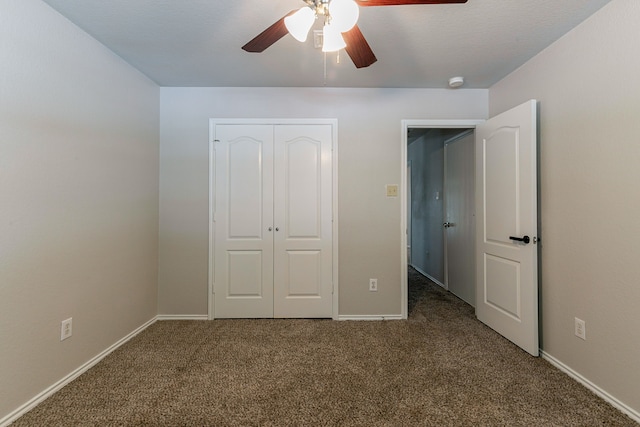 12518 Rosslare Dr, Houston, TX 77066 - unfurnished bedroom featuring carpet, a closet, baseboards, and a ceiling fan