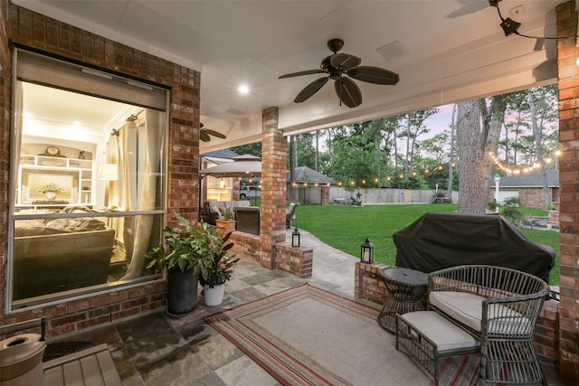 15912 Rosethorn Ct, Cypress, TX 77429 - view of patio / terrace featuring a ceiling fan and grilling area