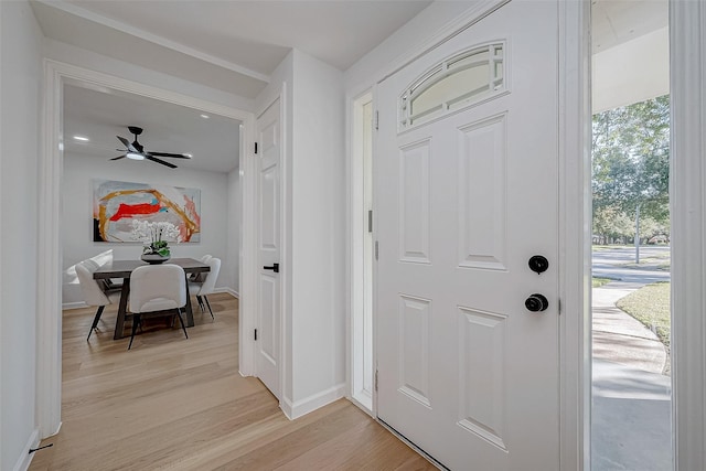 2414 Walnut Bend Ln, Houston, TX 77042 - entrance foyer featuring light wood finished floors, baseboards, and ceiling fan