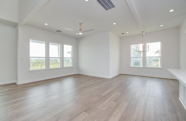 25814 Bay Breeze Dr, Galveston, TX 77554 - unfurnished room with light wood-type flooring, a chandelier, baseboards, recessed lighting, and ceiling fan