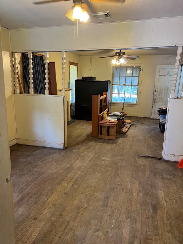 5420 Pease St, Houston, TX 77023 - living room featuring a ceiling fan and hardwood / wood-style floors