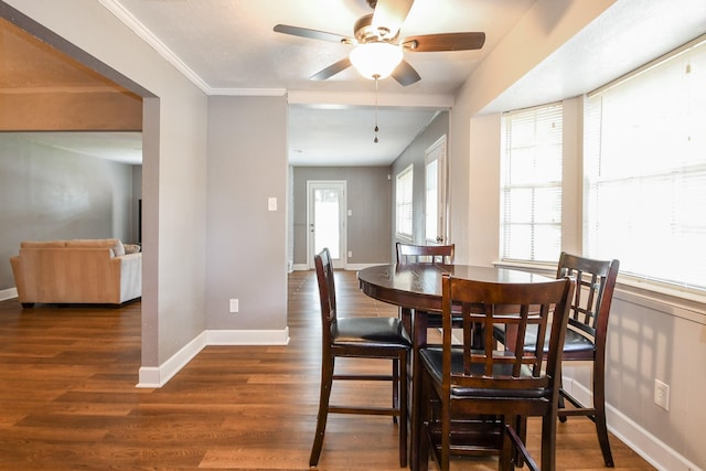 25635 Glen Loch Dr, Spring, TX 77380 - dining room featuring baseboards, wood finished floors, and ceiling fan