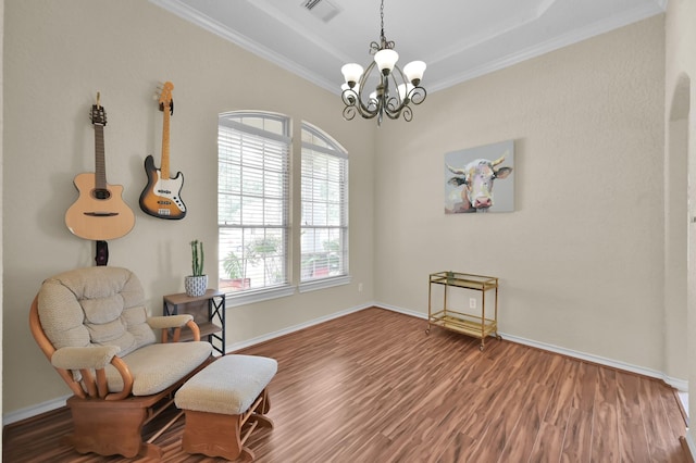3307 Ellscott Ct, Spring, TX 77386 - sitting room featuring wood finished floors, a chandelier, crown molding, plenty of natural light, and baseboards