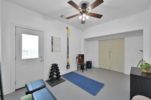 3307 Ellscott Ct, Spring, TX 77386 - exercise area with a ceiling fan and baseboards