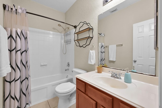 3307 Ellscott Ct, Spring, TX 77386 - bathroom featuring vanity, shower / bath combo, toilet, and tile patterned floors