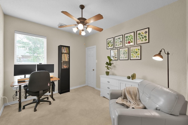 3307 Ellscott Ct, Spring, TX 77386 - office featuring light carpet, a ceiling fan, and baseboards