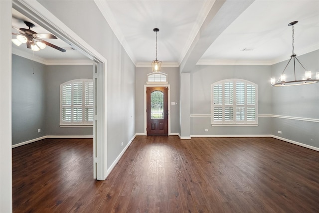 2935 Red Maple Dr, Katy, TX 77494 - foyer featuring healthy amount of natural light, a chandelier, dark wood-style flooring, crown molding, and baseboards