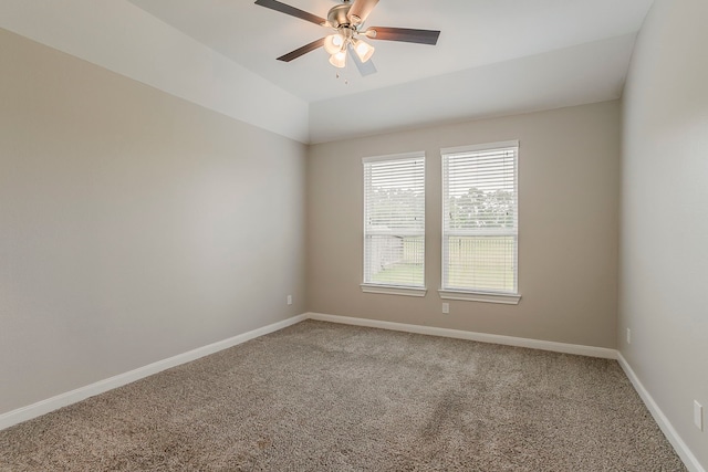 13605 Northline Lake Dr, Houston, TX 77044 - carpeted empty room with ceiling fan, baseboards, and vaulted ceiling