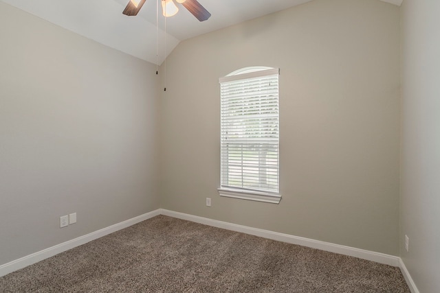 13605 Northline Lake Dr, Houston, TX 77044 - unfurnished room featuring ceiling fan, carpet floors, baseboards, and vaulted ceiling